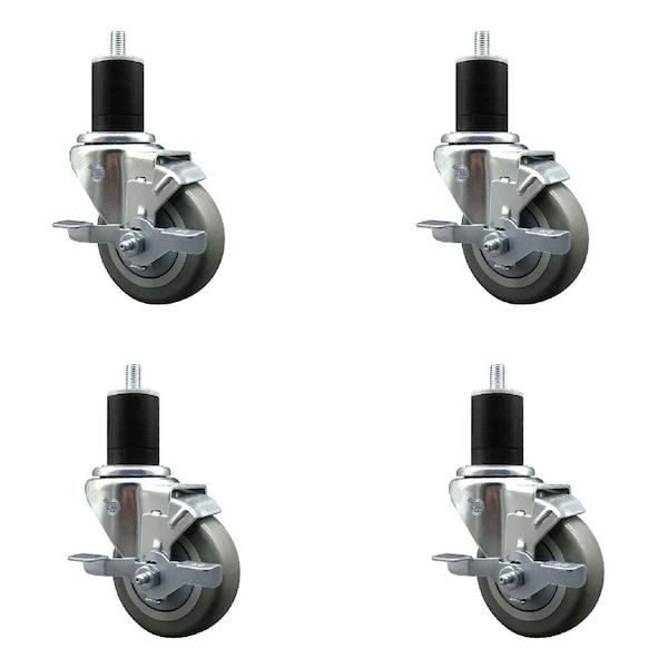 Service Caster 3.5'' Gray Poly Swivel 1-3/4'' Expanding Stem Caster Set with Brake, 4PK SCC-EX20S3514-PPUB-TLB-134-4 - main
